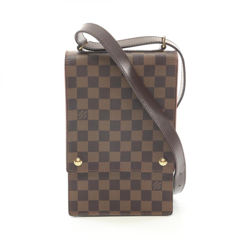 Louis Vuitton Portobello Damier Ebene Brown Shoulder Bag Canvas Leather Brown